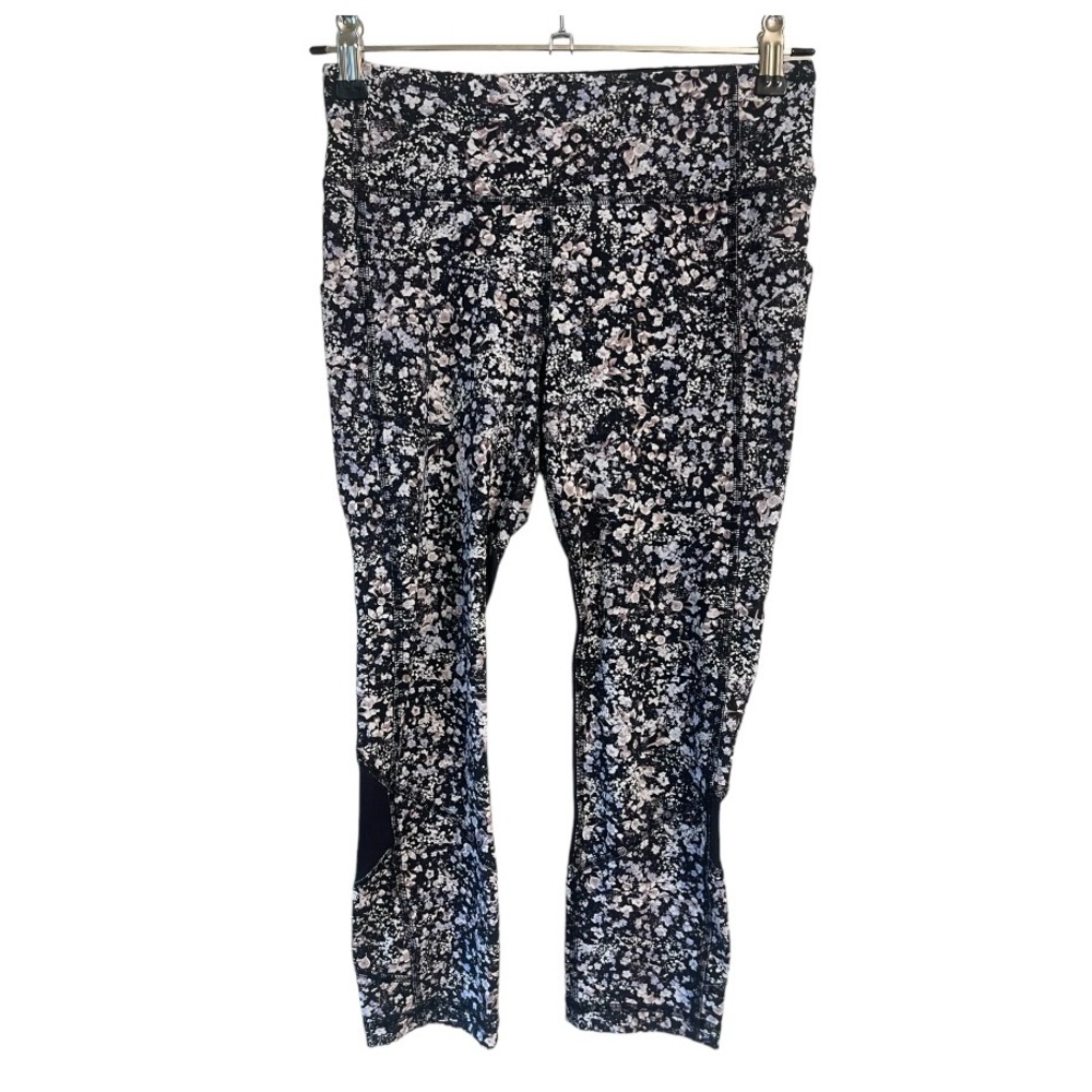 LULULEMON Pace Rival Crop Leggings Size 4 Floral Spritz Multi/Black Mesh Womens